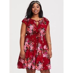 Red Floral Challis Mini Dress